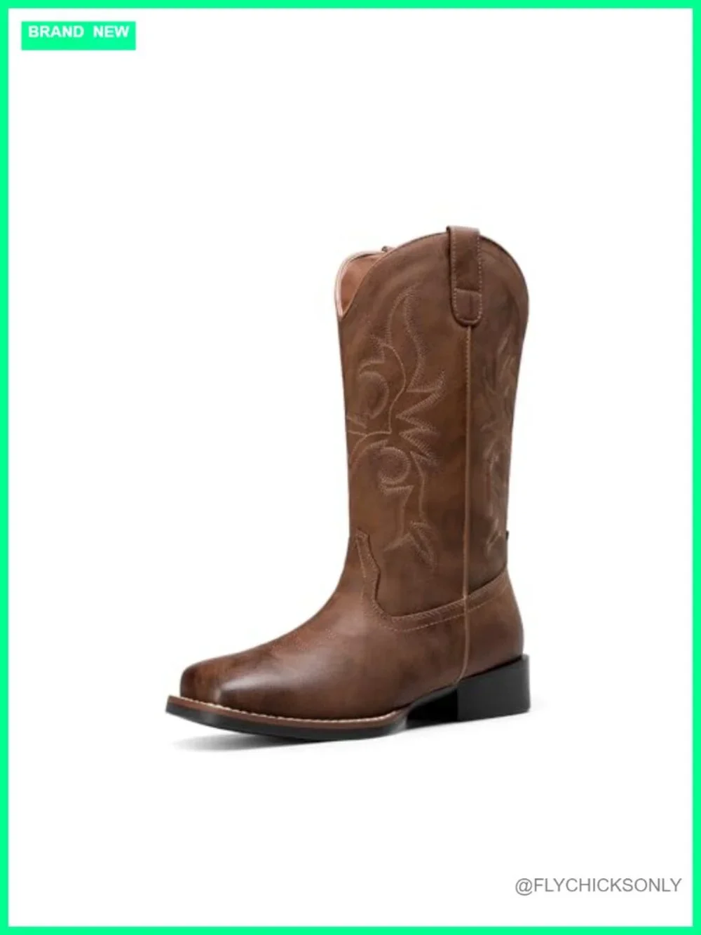 Dream Pairs Women's Western Embroidered Cowboy Boots Square Toe Mid Calf Chunky